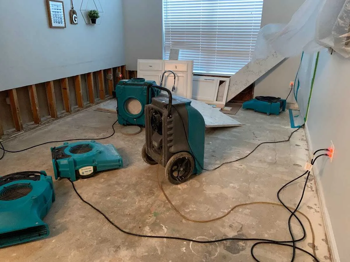 Dehumidifier in flood-cut room for Water Damage Restoration in Union